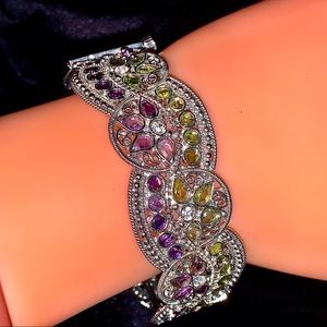 Amethyst & Peridot Screw Lock Bracelet Silver Tone